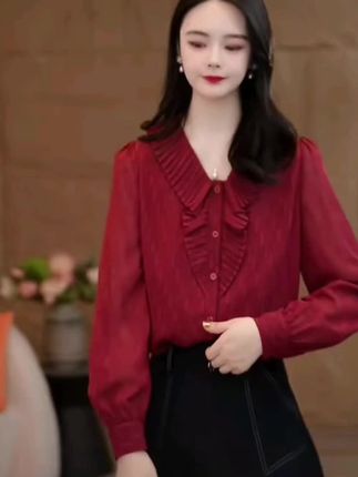 小陈甄选流光风2025酒红色衬衫女士气质高级#潮流时尚穿搭