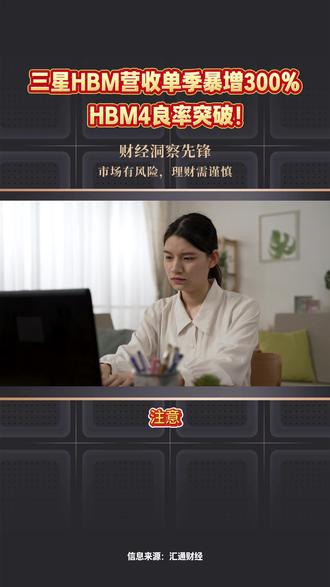 三星HBM营收单季暴增300%,HBM4良率突破! #HBM #三星 #宏观经济 #科技 #财经
