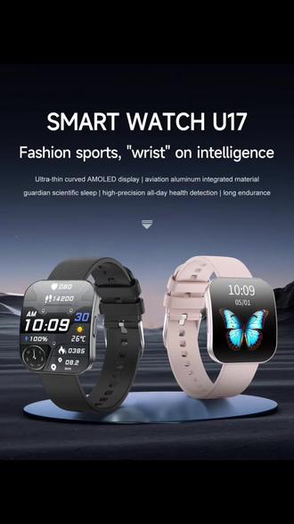 新款U17曲面超薄智能手表,1.85寸AMOLED屏,Hband稳定APP:
航空铝一体材质机身,搭配曲面屏,390*450高清原彩分辨率,120HZ高刷,极窄边框,全新无感佩戴体验;
6.9mm超薄曲面设计,贴合手腕优雅曲线,180毫安电池,磁吸快充,续航5-7天,IP68防水带排水功能;
蓝牙语音通话,3D动态菜单,自定义表盘,息屏显示,呼吸训练,心率血压血氧睡眠HRV全面健康监测;
AI语音助手,女性健康管理,多种运动模式,闹钟,秒表,音乐播放,消息提醒,查找手机等更多智能功能;
手表支持中英日韩繁泰越等17国语言,12国说明书,私模外观,认证齐全:CE/ROHS/FCC/防水...
