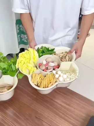 【新疆包邮】轻奢简约旋转火锅拼盘家用双层蔬菜水果分格洗菜备菜#厨房好物 #家用好物 #美食