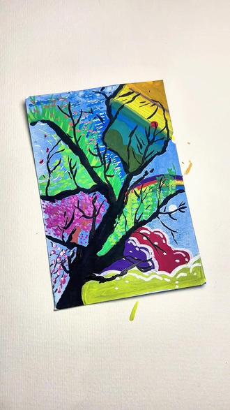 七彩四季风景树#风景树#风景画#绘画#丙烯马克笔绘画 把墨水推倒后~