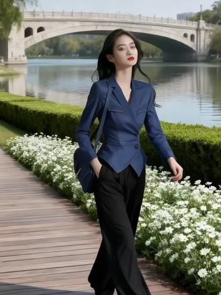 洋气冷淡系感蓝色牛仔掐腰衬衫早秋独特小众轻奢减龄时#减龄穿搭 #职场穿搭 #时尚洋气百搭