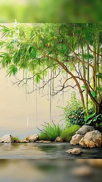 手机高清画质壁纸#竹林雅境 #山水风景画背景 #自然景观山水画 #你喜不喜欢呢?