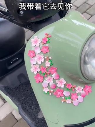 #樱花立体贴纸汽车 如果天气好,我就骑上我的小电驴载你去溜达~ #电动车小装饰 #汽车装饰 #立体花朵贴 #电动车饰品
