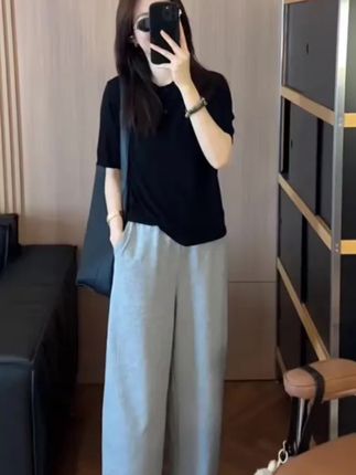 夏季- -整套女装2025新款韩版显瘦翻领.上衣减龄阔腿裤两件套#时尚穿搭 @抖音小助手
