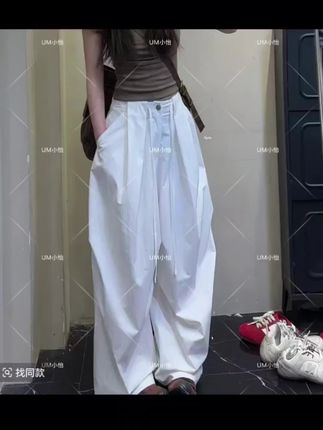 鑫怡定制【浪潮乐队】夏季新款美式女抽绳松弛感宽松阔腿弯刀工装 #弯刀裤#夏季新款#工装裤#夏季新款#松弛感宽松女裤