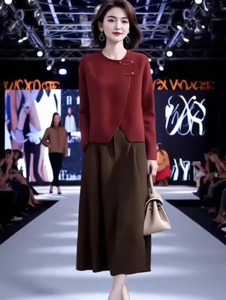 设计感不规则新中式盘扣针织衫上衣女2025春秋新款气质半身裙套装#时尚气质穿搭 #早秋贵气感穿搭 #早秋通勤出游穿搭一起拿捏 #早秋穿搭三分钟出门不是梦 #早秋冷冽又随性的气质穿搭