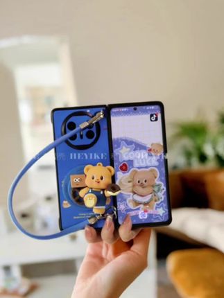 杨幂同款适用 vivoxfold5手机壳华为mateX6防摔磁黄油小熊吸支架蓝