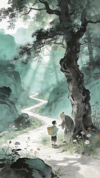 给家里小学生做的,必背古诗之《寻隐者不遇》的古诗配画,伴诵唱。
