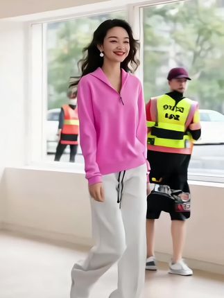 #套装#运动套装#休闲套装#时尚卫衣#粉色连帽上衣