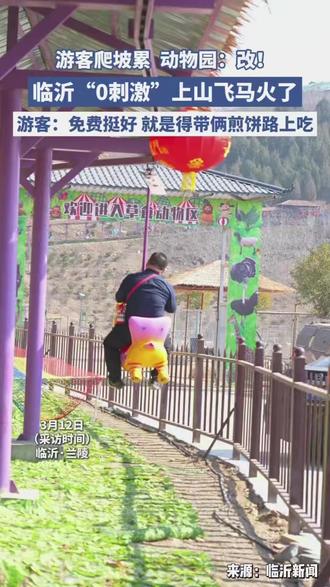 临沂“0刺激”上山飞马火了。游客:免费、不用走上山挺好,就是不太适应慢节奏,得带着煎饼在路上卷点东西吃。