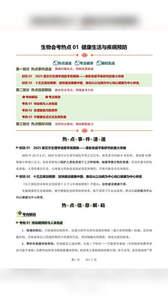 2026年中考生物热点专练四大热点试卷加解析共32页 #中考 #中考生物 #生物会考 #生物会考押题卷 #生物会考押题卷