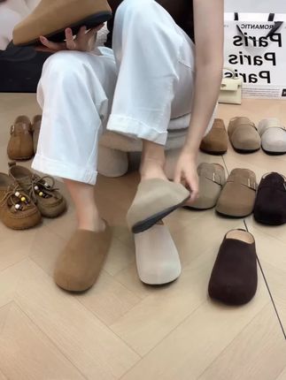 大头厚底勃肯鞋女2025新款内增高休闲时尚软底懒人一脚蹬拖包头鞋#包头鞋 #勃肯鞋 #鞋子