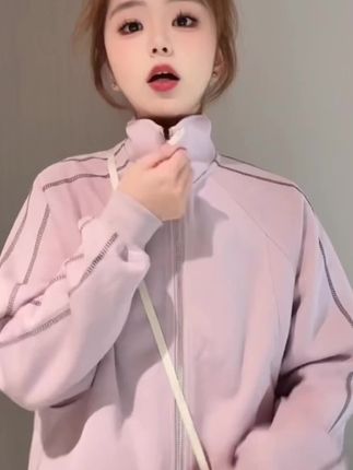 紫色拉链卫衣女外套秋季新款设计感宽松夹克开衫短款小个子上衣女