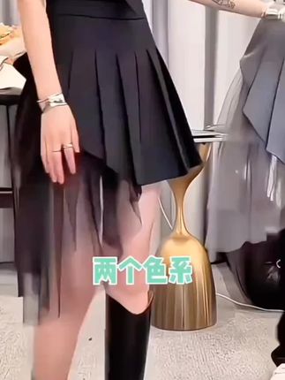 设计师款小众复古高腰辣妹黑色a字网纱百褶西装半身裙女短裙夏季#夏天穿搭 #辣妹穿搭 #高腰短裙#百褶裙#好物分享