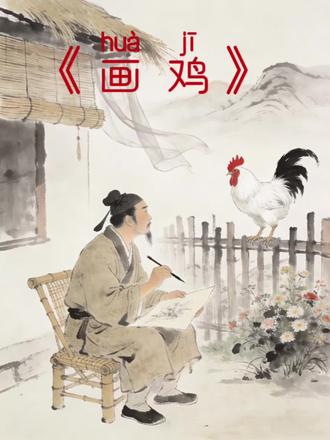 给家里小学生做的,必背古诗之《画鸡》的古诗配画,伴诵唱。