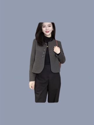 【罗衣日记定制】时尚圆领毛呢西装外套女秋冬丝巾搭配时尚气质短款