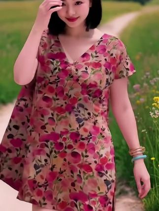 新中式国风潮流宽松V领印花衬衣女2025年夏季新款休闲风开叉上衣#夏季穿搭 #碎花连衣裙 #气质连衣裙