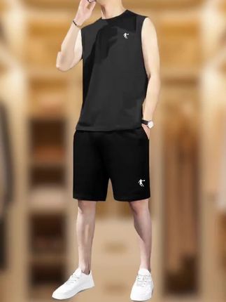 乔丹运动服套装男夏季无袖背心跑步T恤坎肩短裤篮球服健身两件装#运动装#夏季套装#夏季穿搭#跑步套装#乔丹运动套装