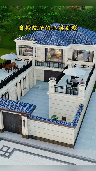 自带院子的二层别墅,开间13米,带有车库设计#农村自建房 #图纸设计 #宅基地建房 #别墅设计