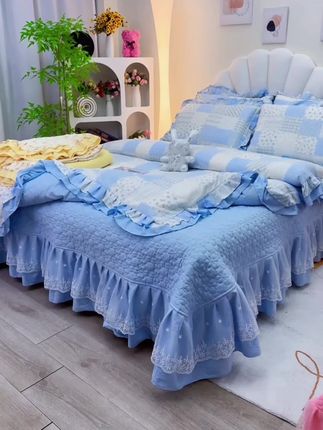 ins风小碎花床盖四件套软糯云感纱双花边被套学生宿舍三件套 #被套 #四件套 #软糯 #三件套 #小碎花