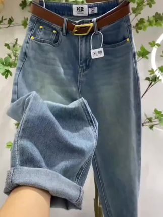 秋季新款大码哈伦牛仔裤胖妹妹微胖梨形身材大码显瘦穿搭老爹裤#老爹裤 #牛仔裤 #显瘦裤子 #哈伦裤