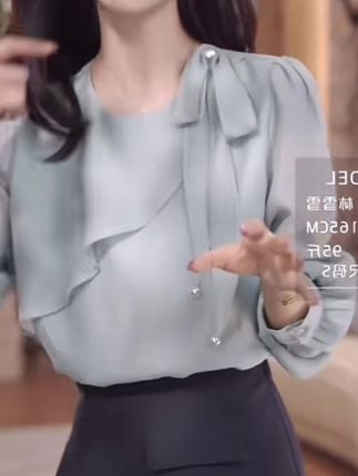 #好物推荐🔥 #爆款热卖中 法式飘带蝴蝶结长袖衬衫女士2025秋季新款高级感轻奢垂感薄款衬衣