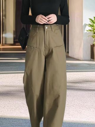 2025秋季新款女裤高腰宽松时尚显瘦大码灯笼休闲裤子卡其色镰刀裤#谁穿谁l好看 #时尚洋气减龄 #版型宽松 #百搭裤子 #面料柔软