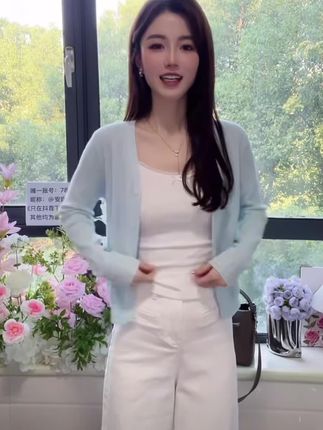【蓝莓Berry】秋季新款V领开衫外 搭长袖小外套针织衫女上衣#今日穿搭 #女装 #时尚穿搭时尚穿搭时尚 #甜美风穿搭 #出游穿搭