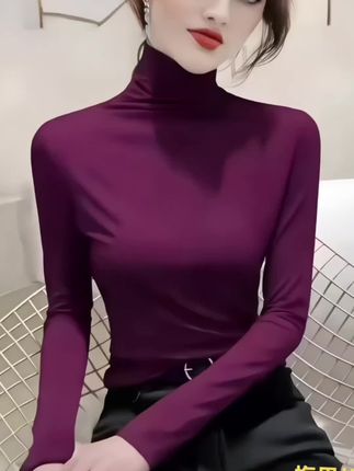 高领羊毛针织衫 安哥拉红高领羊毛针织衫,女秋冬百搭气质薄款修身内搭长袖打底毛衣#高领羊毛针织衫