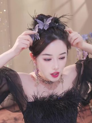 【高定鸢尾花发箍】早秋新款超仙气质增高颅顶蝴蝶流苏发箍3203#发箍