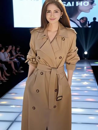 高端大牌卡其色风衣外套女春秋季英伦风2025新款中长款小个子韩系#拿捏开学穿搭公式#早秋韩系氛围感穿搭#秋日一周穿搭合集#穿出自己的风格#卡其色英伦风中长款外套大衣