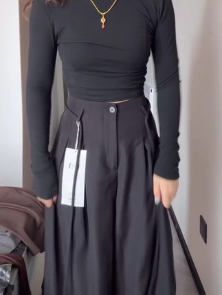 秋冬款韩版抽绳褶皱阔腿裤#阔腿裤