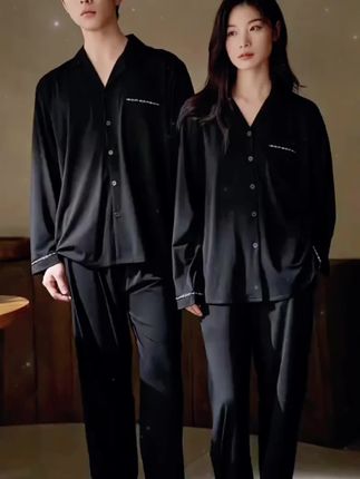 韩系情侣睡衣春秋季新款长袖长裤外穿休闲一男一女学生家居服套装#女装时尚穿搭 #高级感穿搭 #连衣裙时尚穿搭 #爱了爱了 @抖音小助手