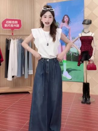 @爱依服#牛仔阔腿裤#港式复古休闲#通勤百搭