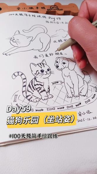 100天极简手绘跟练|Day59萌宠坐站资#安小依手绘 #跟着安小依学画画#极简手绘 #100天极简手绘跟练