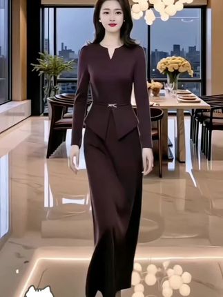 高贵优雅连衣裙女2025秋季新款修身显瘦假两件时尚收腰长裙3074#时尚穿搭 #高级感穿搭 #穿出自己的风格 #谁用谁好看@DOU+小助手