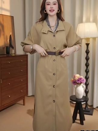 2025秋高级感气质立领风衣连衣裙女春季显瘦心机法式宽松长款外套#立领风衣连衣裙 #显瘦连衣裙 #秋冬新款 #风衣外套 #甜美轻熟风
