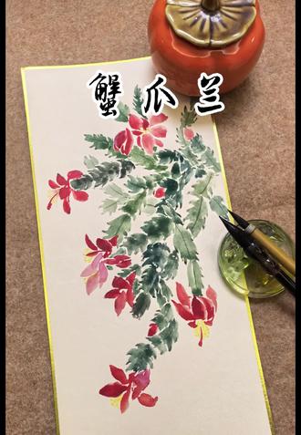 今天画一幅不常见的发发 蟹爪兰#国画 #水墨画 #跟着抖音学画画 #画画 #画画教程