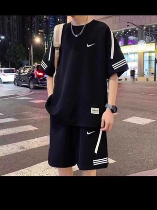 耐NK克休闲运动套装男士夏季薄款短袖t恤青少年短裤帅气两件套男