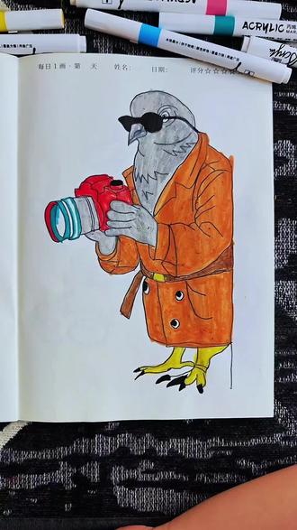 我画的鸽子侦探你们给多少分呢?#儿童绘画 #AI山海经描摹本 #儿童描摹本 #山海经鸽子侦探