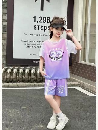 #潮酷穿搭 #儿童潮牌服装套装 #女孩短袖套装 #出游穿搭 #宽松版型