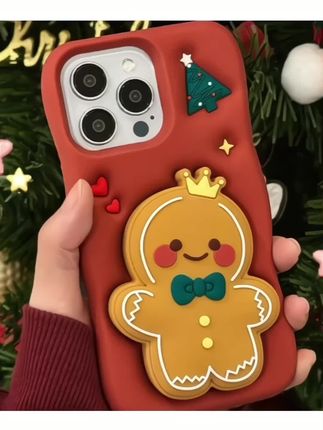 #苹果手机壳 (苹果)姜饼人支架圣诞节可爱适用iPhone16卡/通女款立体硅胶手机壳,#苹果16 #苹果16pro #苹果16手机壳 #苹果15手机壳