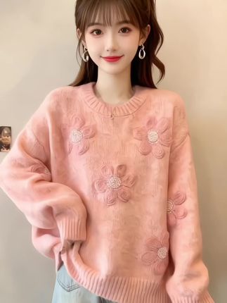 设计感立体花朵显瘦针织衫 #谁穿谁好看 #针织衫 #秋款毛衣多种穿搭风格和技巧 #解锁微胖梨形的本命穿搭 #早秋穿搭显贵法则