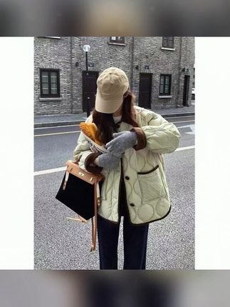 小香风大码棉服菱形格轻薄翻领棉衣2025年秋冬新款棉衣棉衣女#棉服 #棉衣 #棉袄 #秋冬穿搭 #高级感穿搭