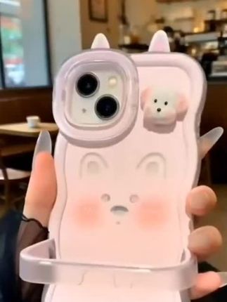 粉小狗耳朵双支架适用iPhone苹果16手机壳华为p70vivoppo小米15套
