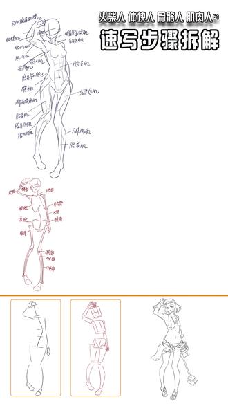 速写5步拆解,告别新手幼稚画。 速写步骤拆解,火柴人,体块人,骨骼人,肌肉人,画稿绘画过程展示。#速写人物 #人体画画大挑战#速写步骤 #画画过程分享 #人体结构练习