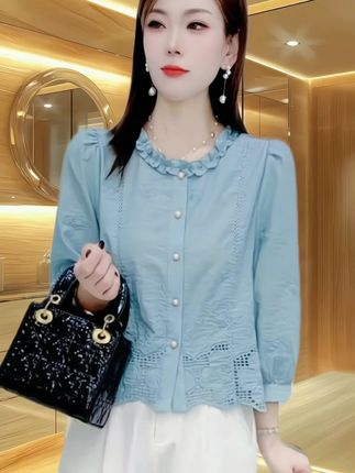 时尚衬衫秋季新款显瘦设计感小众七分袖上衣百搭衬衣女#早秋新款#高级感穿搭 #早秋穿搭#时尚洋气#气质穿搭