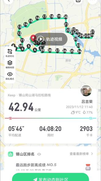 人生第一次跑2023无锡宛山马拉松比赛。加油!