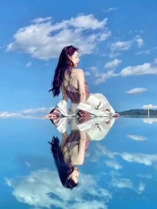 一块小镜子拍出创意天空之镜倒影照,片!简单易学#手机摄影#人像摄影#,天空之镜